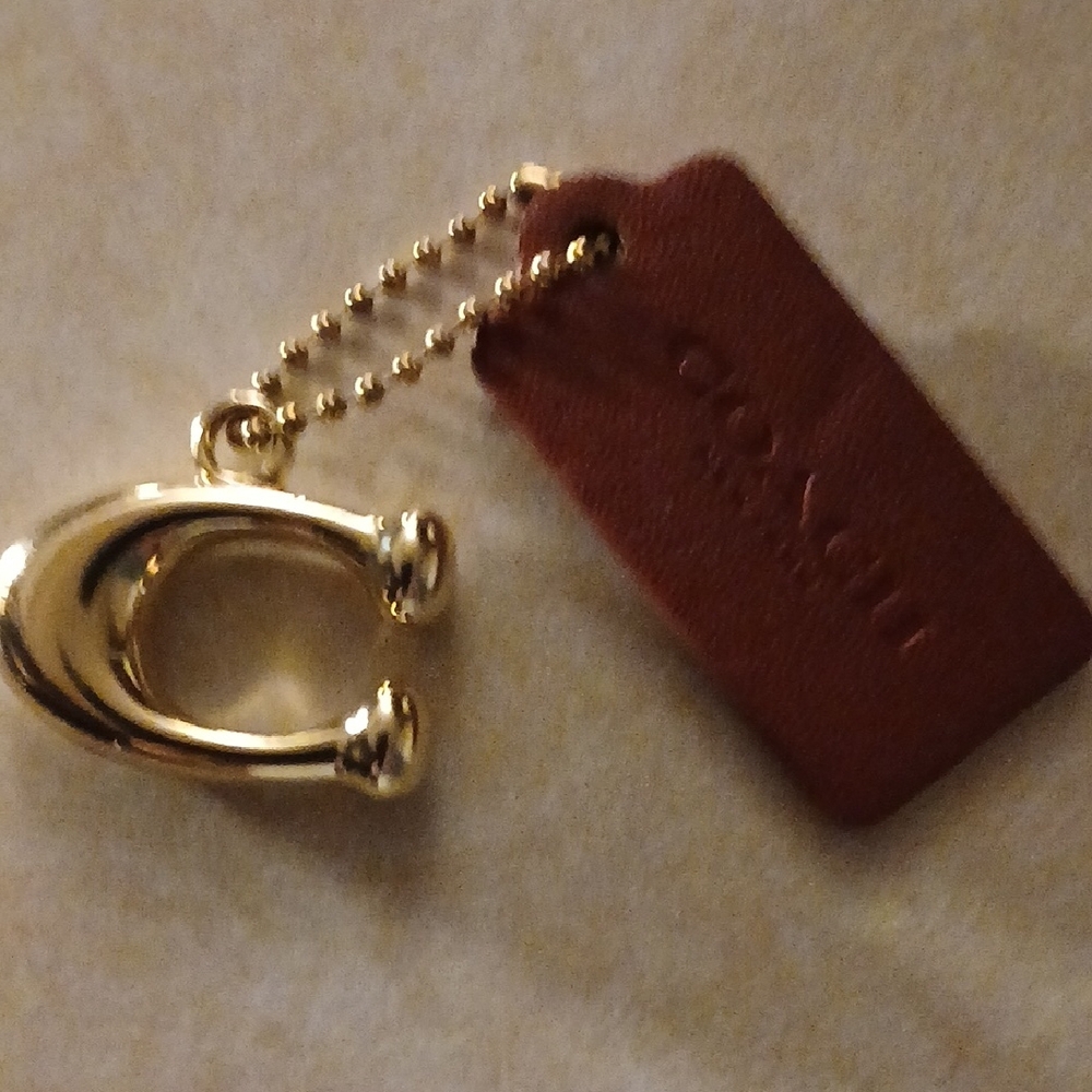 C Coach Gold Keyring with  Leather Tag